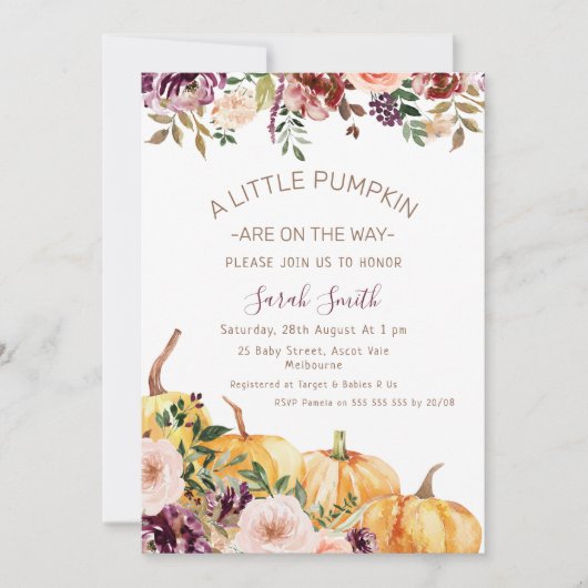 Floral Little Pumpkins Baby shower Kaart (Voorkant)