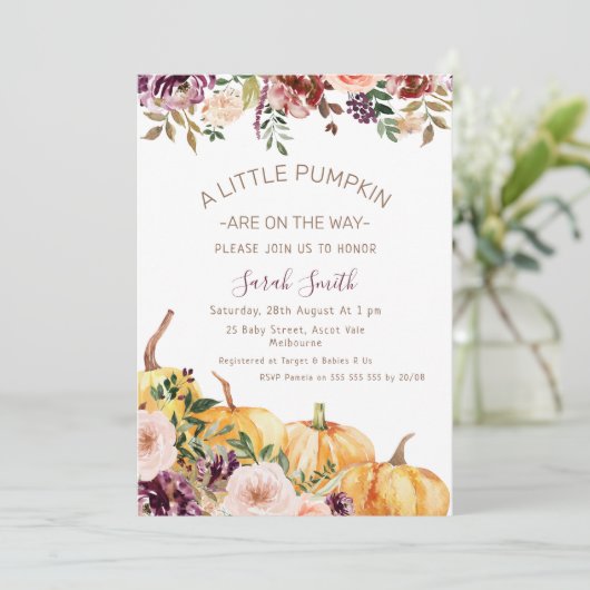 Floral Little Pumpkins Baby shower Kaart (Staand voorkant)