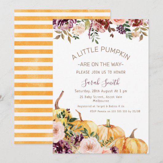 Floral Little Pumpkins Baby shower Kaart (Voorkant / Achterkant)