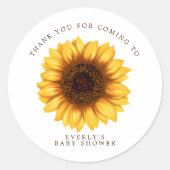 Floral Little Sunflower Baby shower Dank u Ronde Sticker (Voorkant)