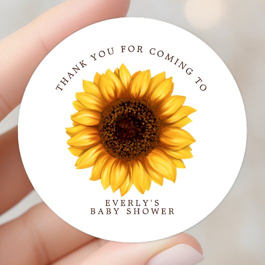 Floral Little Sunflower Baby shower Dank u Ronde Sticker
