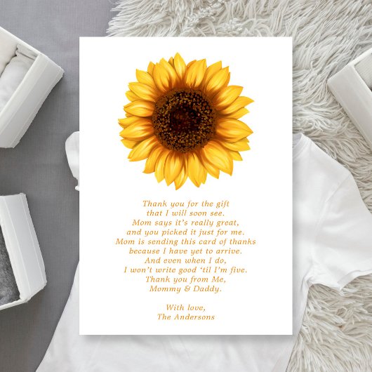 Floral Little Sunflower Baby shower Hartelijk dank Bedankkaart