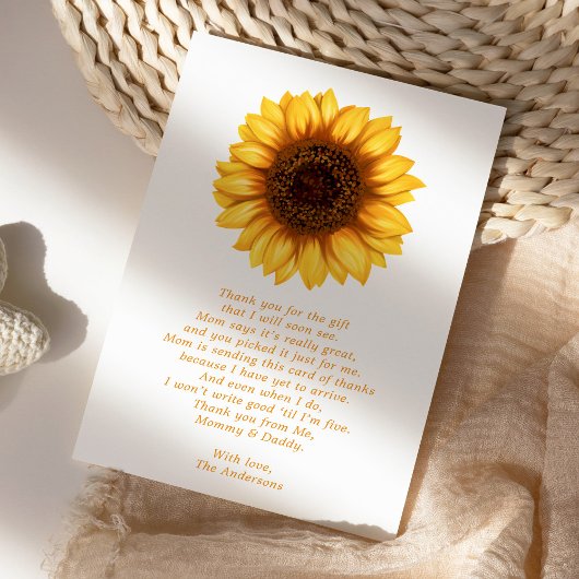 Floral Little Sunflower Baby shower Hartelijk dank Bedankkaart
