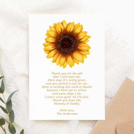 Floral Little Sunflower Baby shower Hartelijk dank Bedankkaart
