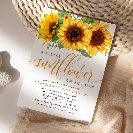 Floral Little Sunflower on Way Baby shower Kaart