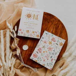Floral Little Sunshine 1st Birthday Invitation Kaart