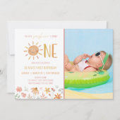 Floral Little Sunshine 1st Birthday Photo Invite Kaart (Voorkant)