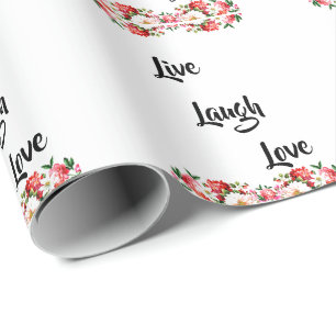 Floral "Live, Laugh, Love" Elegant Cadeaupapier