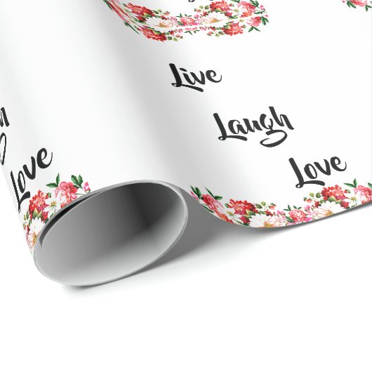 Floral "Live, Laugh, Love" Elegant Cadeaupapier (Rol Hoek)