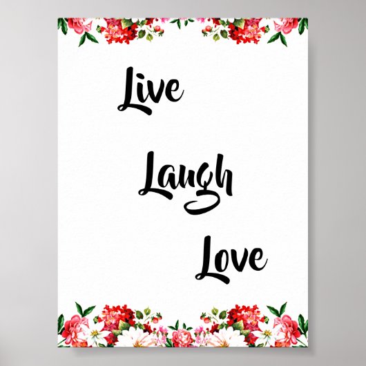 Floral "Live, Laugh, Love" Elegant Poster (Voorkant)