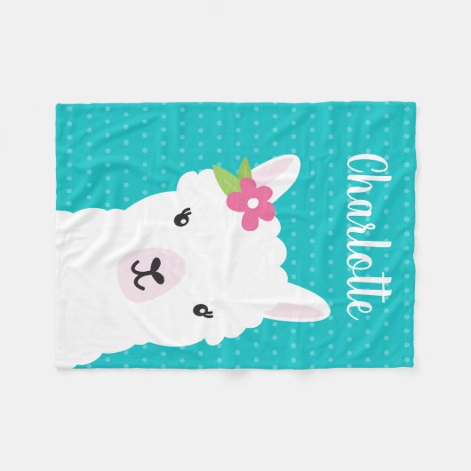 Floral Llama Alpaca Blauwgroen , gepersonaliseerd  Fleece Deken (Voorkant (Horizontaal))