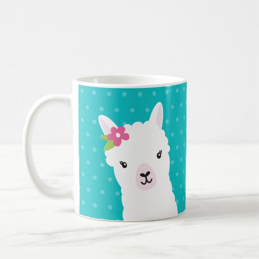 Floral Llama Alpaca Blauwgroen gepersonaliseerd Koffiemok (Links)