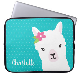 Floral Llama Alpaca Blauwgroen gepersonaliseerd Laptop Sleeve