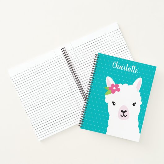 Floral Llama Alpaca Blauwgroen , gepersonaliseerd Notitieboek (Binnen)