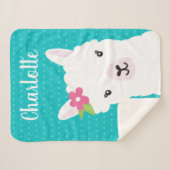 Floral Llama Alpaca Blauwgroen , gepersonaliseerd  Sherpa Deken (Voorkant (horizontaal))