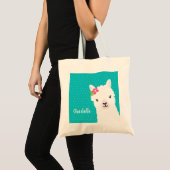 Floral Llama Alpaca Blauwgroen gepersonaliseerd Tote Bag (Voorkant (product))