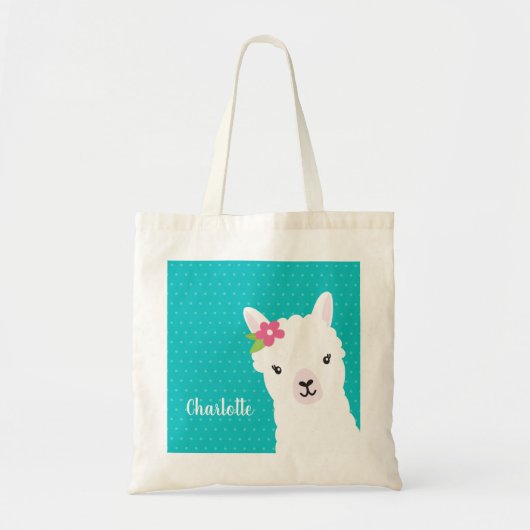 Floral Llama Alpaca Blauwgroen gepersonaliseerd Tote Bag (Voorkant)