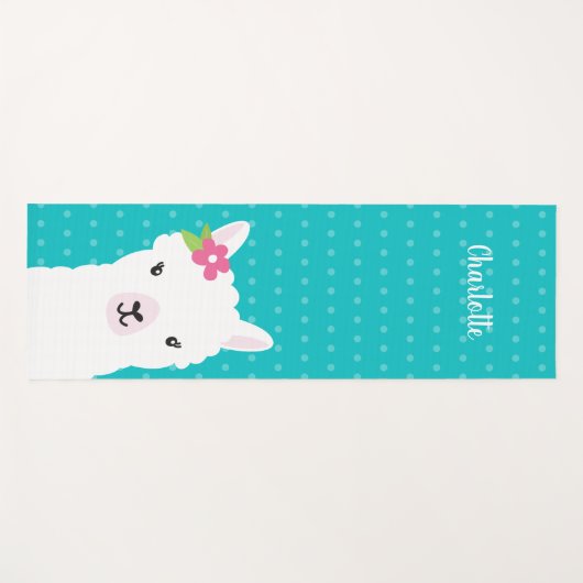 Floral Llama Alpaca Blauwgroen gepersonaliseerde n Yogamat (Voorkant (horizontaal))