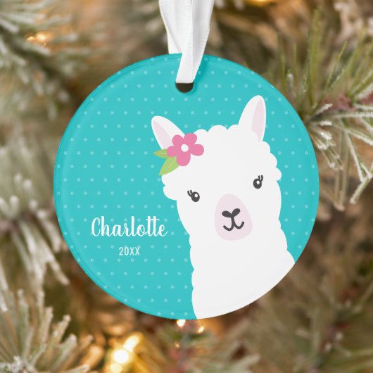 Floral Llama Alpaca Blauwgroen kerstfeest Ornament (Boom)