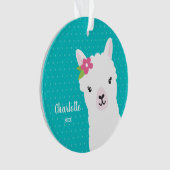 Floral Llama Alpaca Blauwgroen kerstfeest Ornament (voorkant)