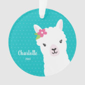Floral Llama Alpaca Blauwgroen kerstfeest Ornament (voorkant)