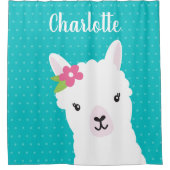 Floral Llama Alpaca Blauwgroen Kinderen Douchegordijn (Voorkant)
