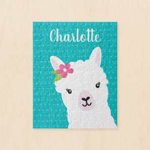 Floral Llama Alpaca Blauwgroen Kinderen Legpuzzel