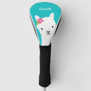 Floral Llama Alpaca Blauwgroen meisje gepersonalis Golfheadcover
