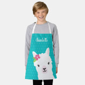 Floral Llama Alpaca Blauwgroen Meisje Gepersonalis Schort (Gedragen)