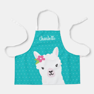 Floral Llama Alpaca Blauwgroen Meisje Gepersonalis Schort