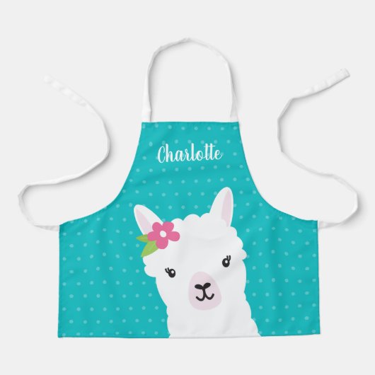 Floral Llama Alpaca Blauwgroen Meisje Gepersonalis Schort (Voorkant)