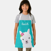 Floral Llama Alpaca Blauwgroen Meisje Gepersonalis Schort (Insitu)