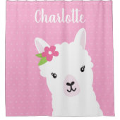Floral Llama Alpaca Pink Aangepaste Kinderen Douchegordijn (Voorkant)