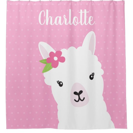 Floral Llama Alpaca Pink Aangepaste Kinderen Douchegordijn (Voorkant)