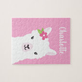 Floral Llama Alpaca Pink Aangepaste Kinderen Legpuzzel (Horizontaal)