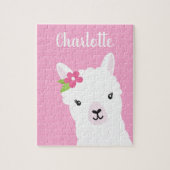 Floral Llama Alpaca Pink Aangepaste Kinderen Legpuzzel (Verticaal)