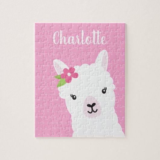 Floral Llama Alpaca Pink Aangepaste Kinderen Legpuzzel (Verticaal)