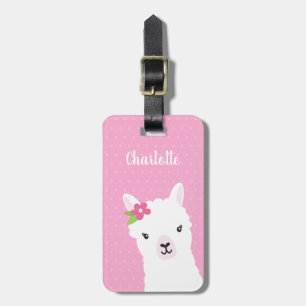 Floral Llama Alpaca Pink - Gepersonaliseerd Bagagelabel