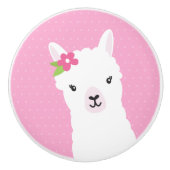 Floral Llama Alpaca Pink Keramische Knop (Voorkant)