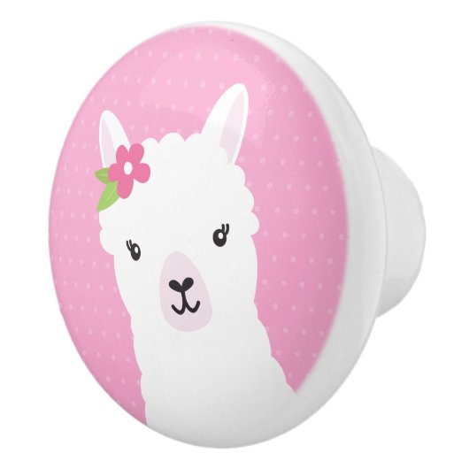Floral Llama Alpaca Pink Keramische Knop (Rechts)