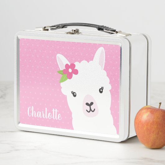 Floral Llama Alpaca roze gepersonaliseerd meisje (In situ)