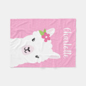 Floral Llama Alpaca roze gepersonaliseerd meisje Fleece Deken (Voorkant (Horizontaal))