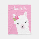 Floral Llama Alpaca roze gepersonaliseerd meisje Fleece Deken (Voorkant)