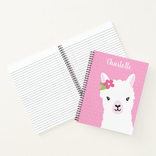 Floral Llama Alpaca roze gepersonaliseerd meisje Notitieboek (Binnen)