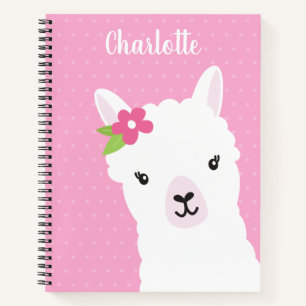 Floral Llama Alpaca roze gepersonaliseerd meisje Notitieboek