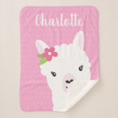 Floral Llama Alpaca roze gepersonaliseerd meisje Sherpa Deken (Voorkant)