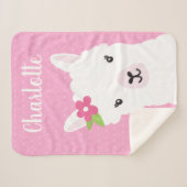 Floral Llama Alpaca roze gepersonaliseerd meisje Sherpa Deken (Voorkant (horizontaal))