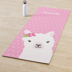 Floral Llama Alpaca Roze gepersonaliseerde naam Yogamat