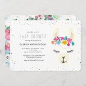 Floral Llama Baby shower Uitnodiging (Voorkant / Achterkant)