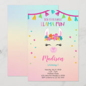 Floral Llama Birthday Uitnodiging (Voorkant / Achterkant)